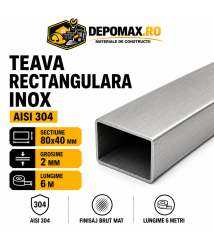 Teava rectangulara inox AISI 304, 80 x 40 x 2 mm, 6 metri